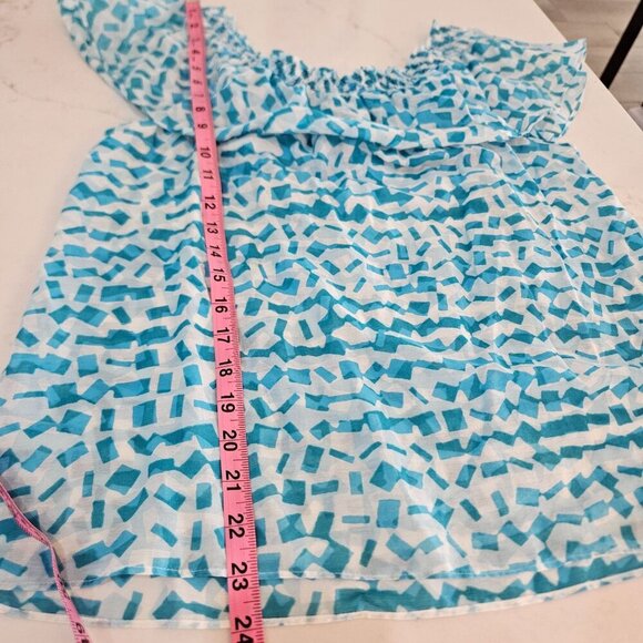 Michael Kors Blue Patterned Off-Shoulder Top Medium Cotton Silk Blend - Picture 6 of 9